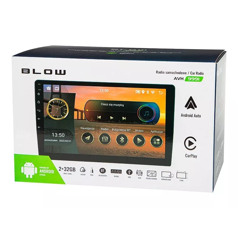 BLOW AVH-9991 1DIN 9 Inch Android Car Radio with WiFi, GPS, Apple CarPlay
