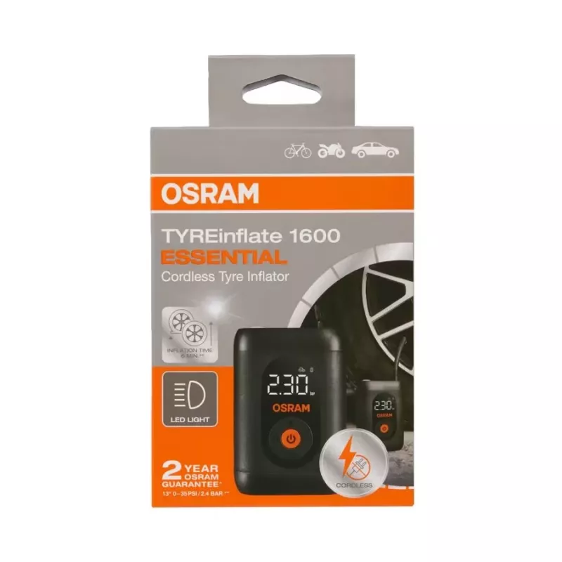 OSRAM TyreInflate 1600 Essential 12V Car Tyre Inflator Compressor 80 PSI Analog Gauge