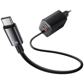 USAMS JC Series CC266 65W GaN Fast Charger with Built-in USB-C Cable, Black