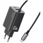 USAMS JC Series CC266 65W GaN Fast Charger with Built-in USB-C Cable, Black