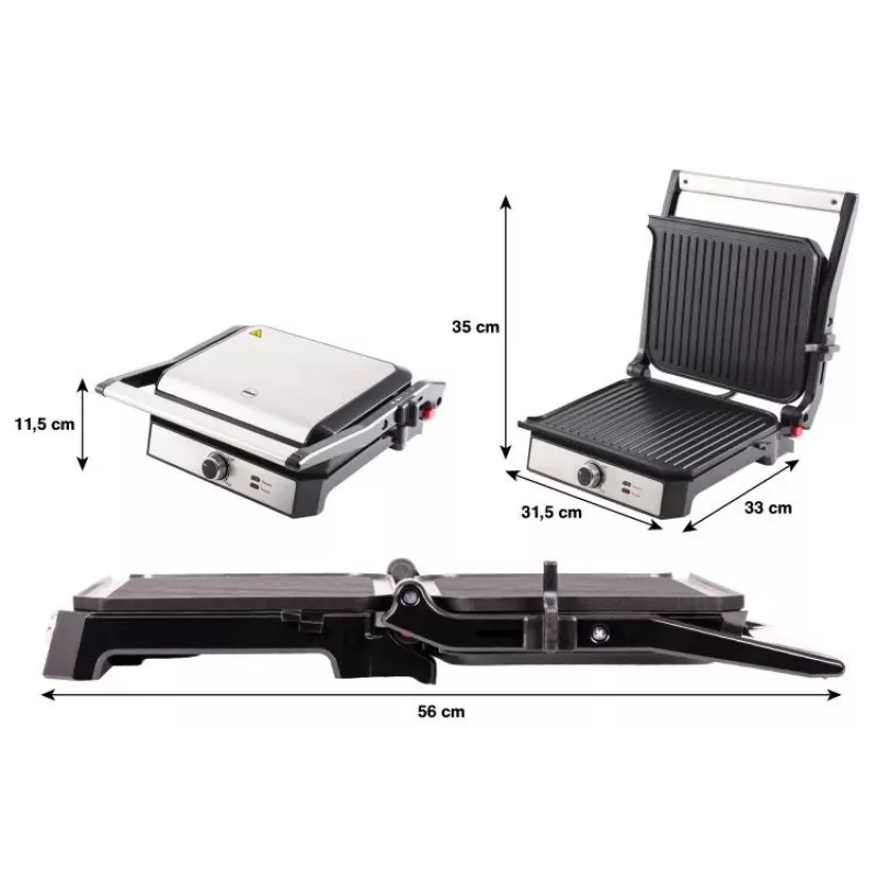 ELDOM GK200 GRILO Contact Grill 2000W Adjustable Thermostat Non-Stick Plates Black/Silver