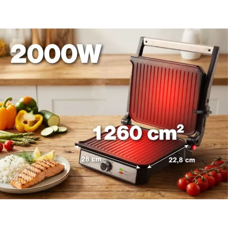 ELDOM GK200 GRILO Contact Grill 2000W Adjustable Thermostat Non-Stick Plates Black/Silver