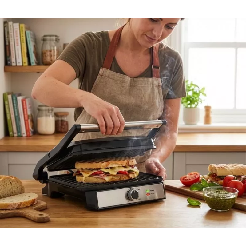 ELDOM GK200 GRILO Contact Grill 2000W Adjustable Thermostat Non-Stick Plates Black/Silver