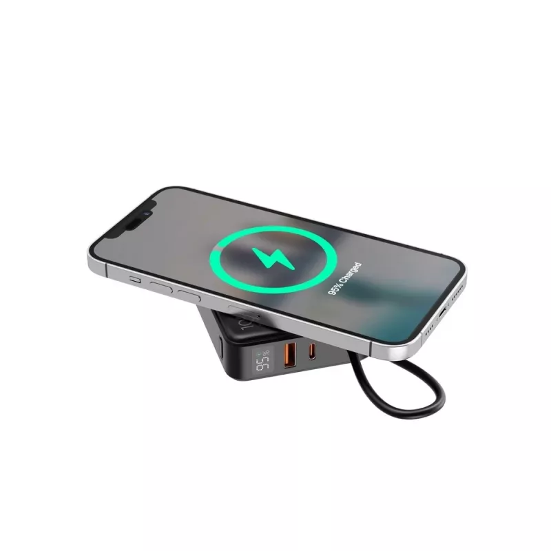 Gembird PB10-WPC15-LCD-01 Fast Charging Power Bank with Wireless Charger, 20W, 10000 mAh, Black