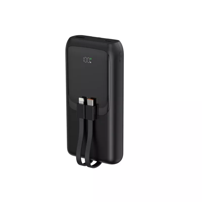 Gembird PB20-PD20-LCD-01 Fast Charging Power Bank with Integrated Cables, 20W, 20000 mAh, Black