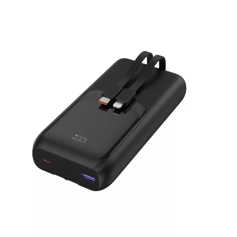 Gembird PB20-PD20-LCD-01 Fast Charging Power Bank with Integrated Cables, 20W, 20000 mAh, Black