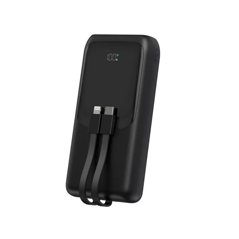 Gembird PB20-PD20-LCD-01 Fast Charging Power Bank with Integrated Cables, 20W, 20000 mAh, Black