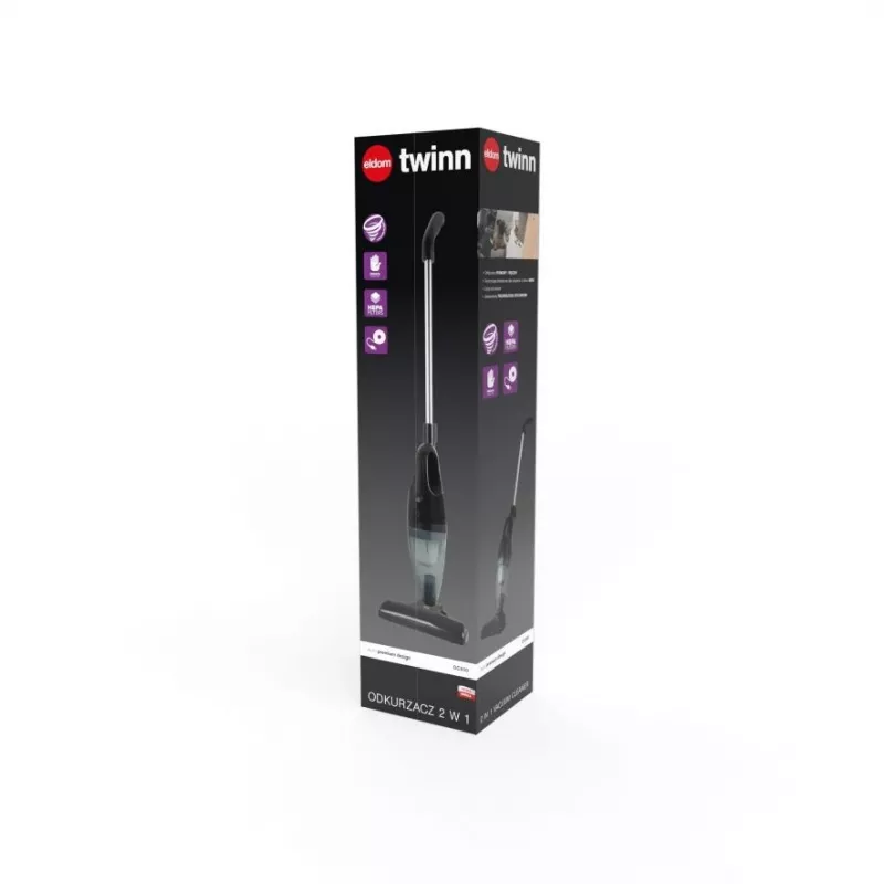ELDOM OC600 2in1 TWINN Cordless Upright Vacuum Cleaner, Bagless, HEPA, Black/Grey with Red Accents