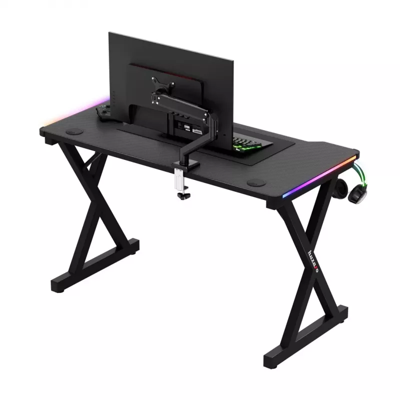 HUZARO Hero 2.3 RGB Gaming Desk - 1200x600mm, Black, Carbon Flex, RGB LED, Fixed Height