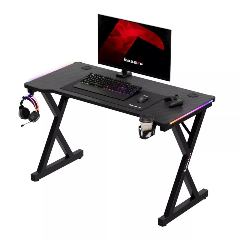 HUZARO Hero 2.3 RGB Gaming Desk - 1200x600mm, Black, Carbon Flex, RGB LED, Fixed Height