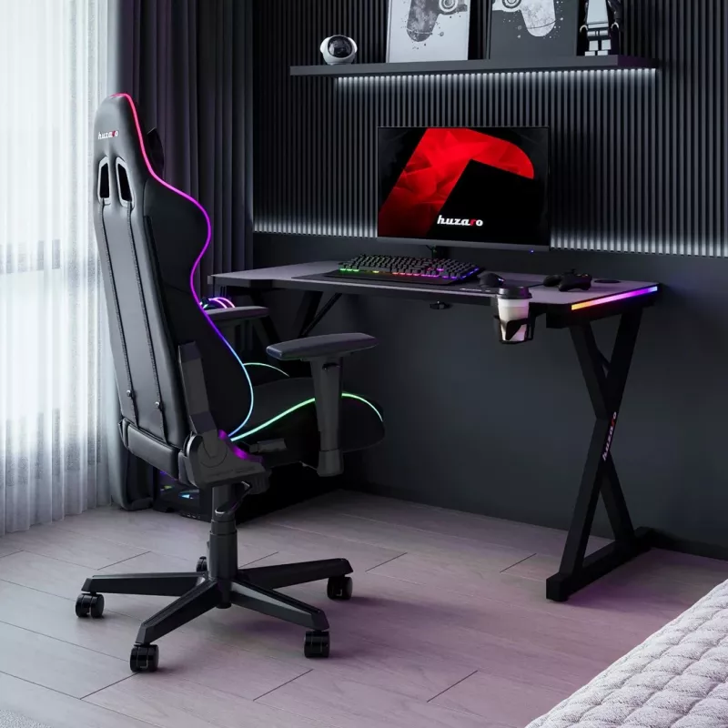 HUZARO Hero 2.3 RGB Gaming Desk - 1200x600mm, Black, Carbon Flex, RGB LED, Fixed Height