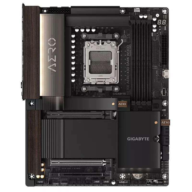 Gigabyte X870E AERO X3D DARK WOOD Motherboard - Supports AMD Ryzen 9000 CPUs, 16+2+2 Phase Digital VRM, up to 9000 MHz DDR5 (OC), 2x PCIe 5.0 + 2x PCIe 4.0, Wi-Fi 7, 5GbE LAN, USB 4