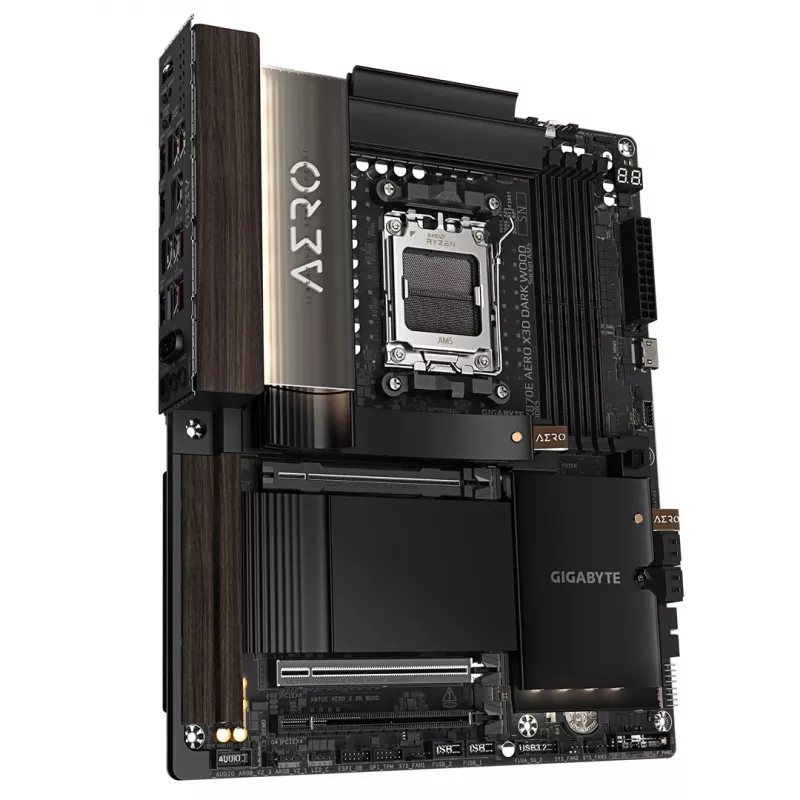Gigabyte X870E AERO X3D DARK WOOD Motherboard - Supports AMD Ryzen 9000 CPUs, 16+2+2 Phase Digital VRM, up to 9000 MHz DDR5 (OC), 2x PCIe 5.0 + 2x PCIe 4.0, Wi-Fi 7, 5GbE LAN, USB 4