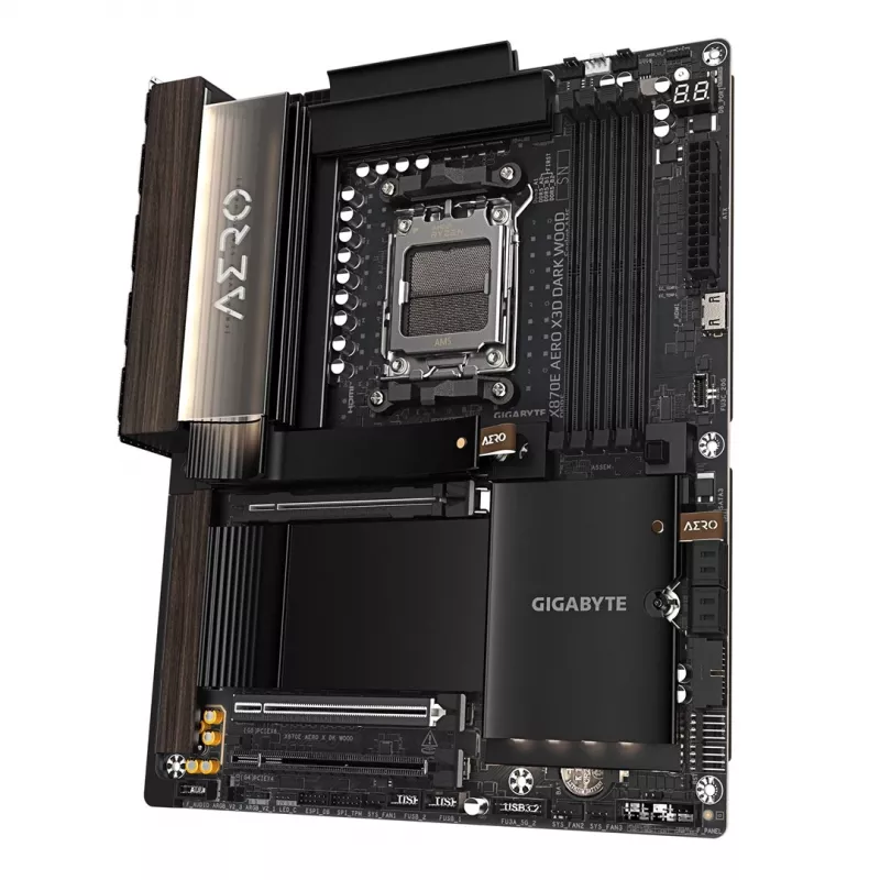 Gigabyte X870E AERO X3D DARK WOOD Motherboard - Supports AMD Ryzen 9000 CPUs, 16+2+2 Phase Digital VRM, up to 9000 MHz DDR5 (OC), 2x PCIe 5.0 + 2x PCIe 4.0, Wi-Fi 7, 5GbE LAN, USB 4