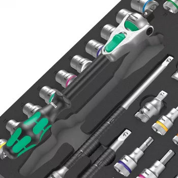 Wera 9722 C Zyklop 1/2 inch Ratchet and Socket Set, 31-Piece, Foam Insert for Workshop Trolley, Black/Grey