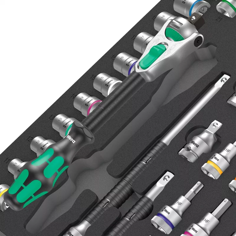 Wera 9722 C Zyklop 1/2 inch Ratchet and Socket Set, 31-Piece, Foam Insert for Workshop Trolley, Black/Grey