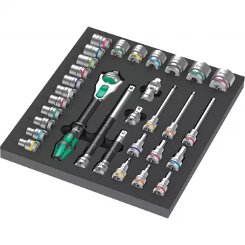 Wera 9722 C Zyklop 1/2 inch Ratchet and Socket Set, 31-Piece, Foam Insert for Workshop Trolley, Black/Grey