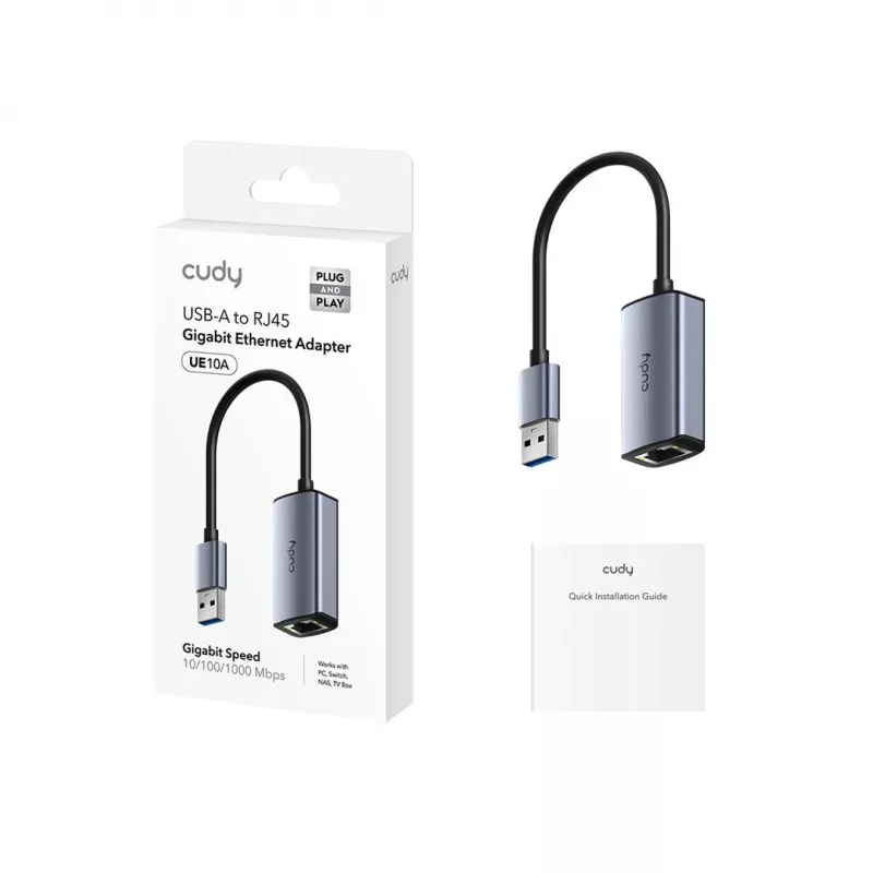 CUDY UE10A USB-A to Ethernet Adapter - Gigabit RJ45 Network Adapter