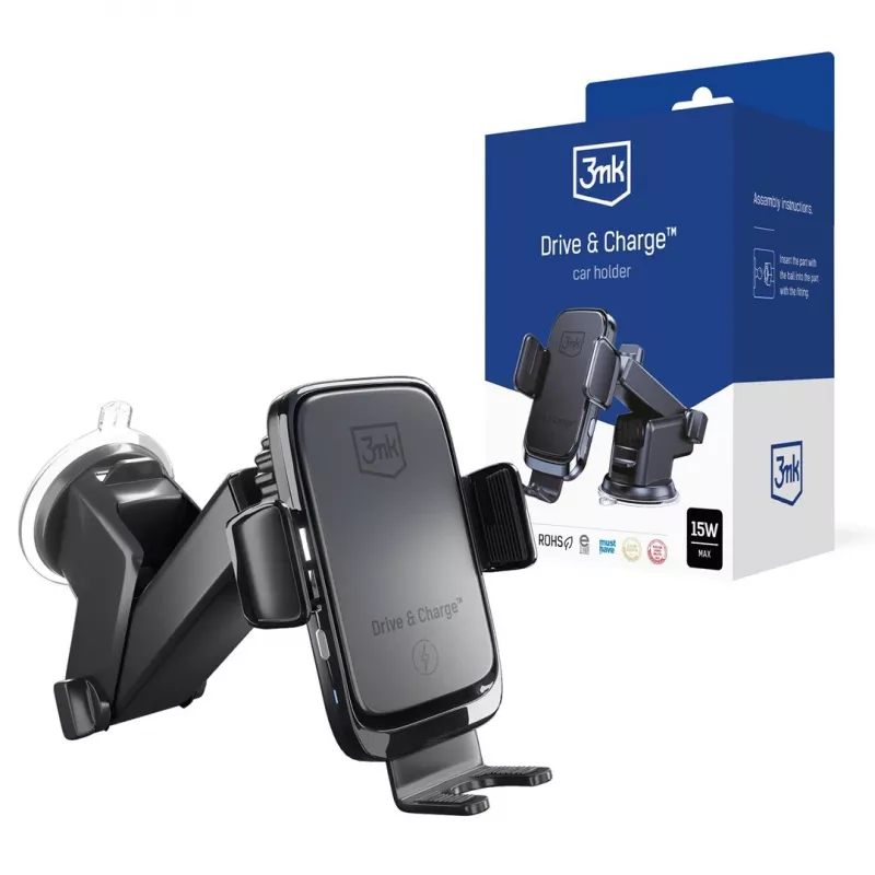 3mk Drive & Charge Car Phone Holder with Wireless Charger