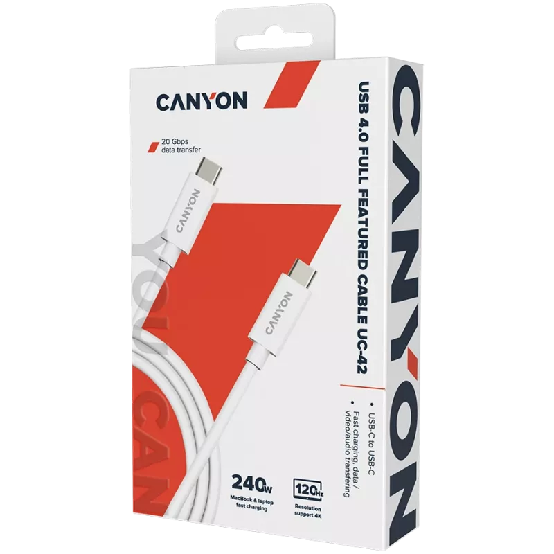 CANYON UC-42 USB4 Type-C to Type-C Cable 240W 20Gbps 2m White