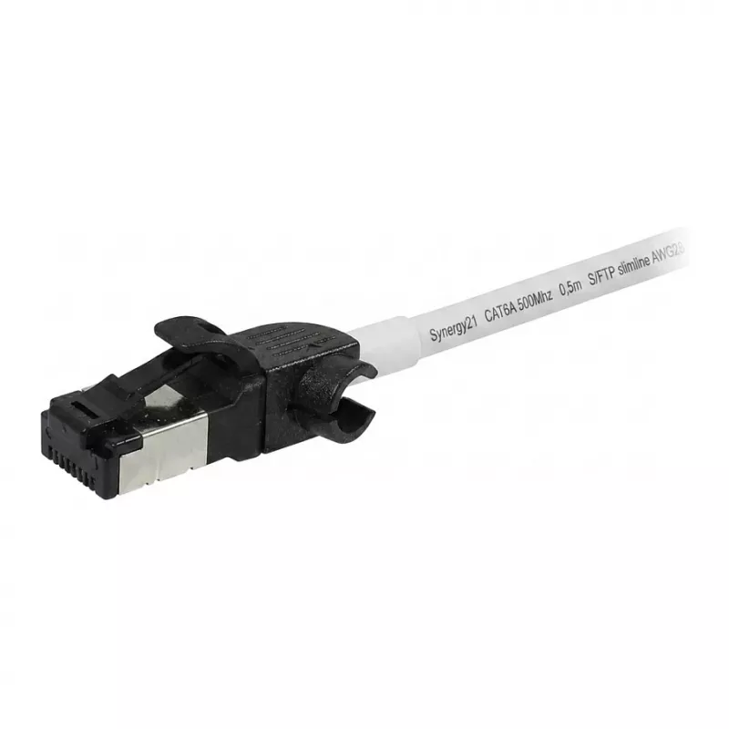Synergy21 Patch Cable RJ45, CAT6A 500MHz, 0.5m, White, S/FTP, Slimline Round d=4.5mm, TPE/LSZH (Superflex), AWG28, with CAT7 Raw Connector, Rotatable Connector
