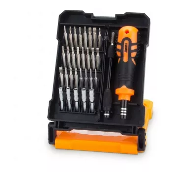 Synergy 21 25-in-1 Precision Screwdriver Set with Bits, Tweezers, Pry Tools, Suction Cup, SIM Eject Pin, Extension Rod, Magnetic Tips, Rotating Cap, S2 Alloy Steel Bits, Aluminum Handle, Plastic Case