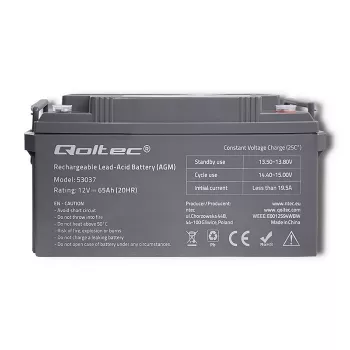 Qoltec 53037 AGM Battery 12V 65Ah max 780A