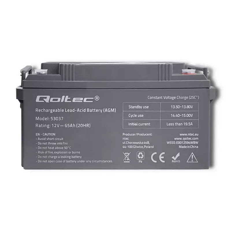 Qoltec 53037 AGM Battery 12V 65Ah max 780A
