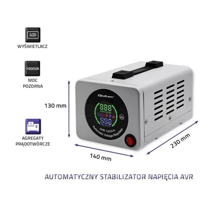 Qoltec 50723 Automatic Voltage Stabilizer AVR 1000VA
