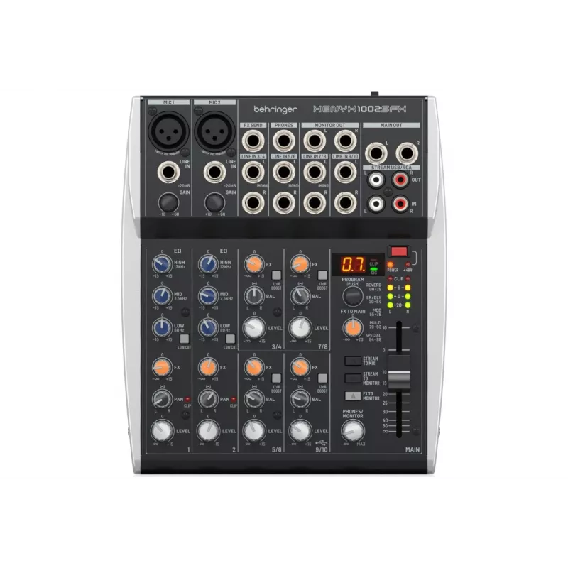 Behringer XENYX 1002SFX Audio Mixer with 10 Inputs, 2 XENYX Mic Preamps, 3-Band EQ, KLARK TEKNIK FX Processor, 100 Presets