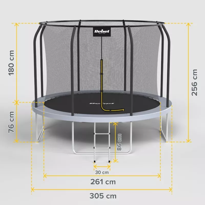 REBEL Active Trampoline PRO 10ft/305 cm with Safety Enclosure, Black/Blue