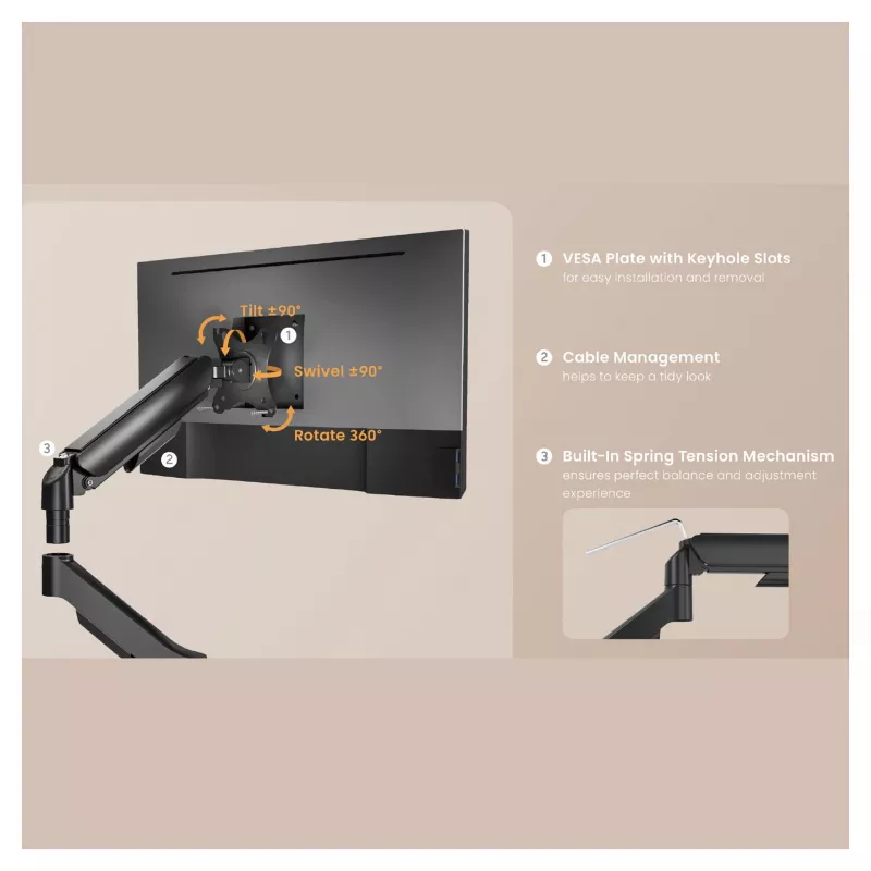 Equip Dual Monitor Desk Mount for 17-32 inch Screens, 360° Rotation, Gas Spring, 9 kg Capacity, Black