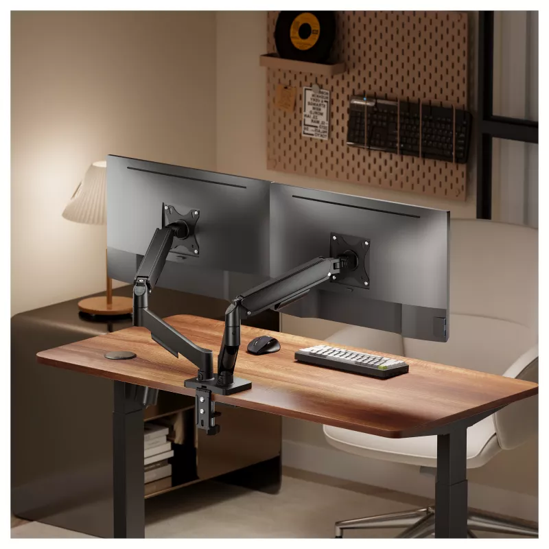 Equip Dual Monitor Desk Mount for 17-32 inch Screens, 360° Rotation, Gas Spring, 9 kg Capacity, Black