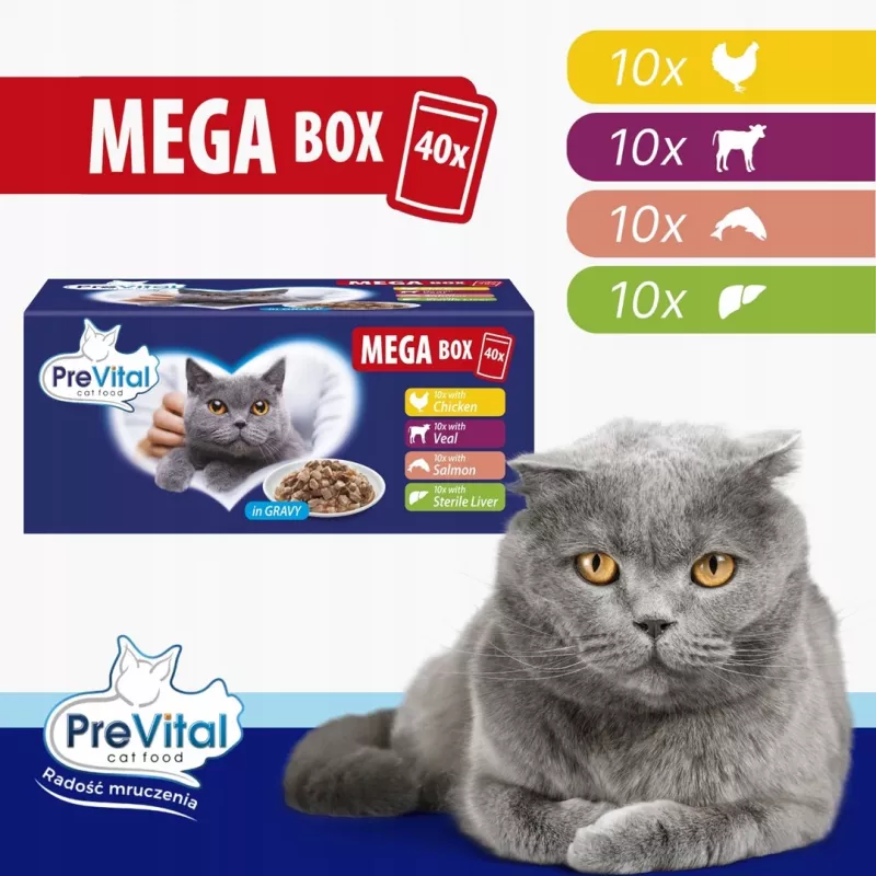 PREVITAL Mega Box Veal, Salmon, Liver, Chicken - Wet Cat Food - 40x100g