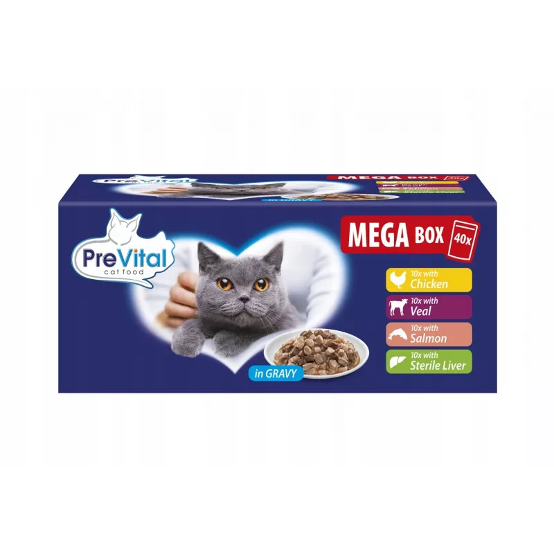 PREVITAL Mega Box Veal, Salmon, Liver, Chicken - Wet Cat Food - 40x100g