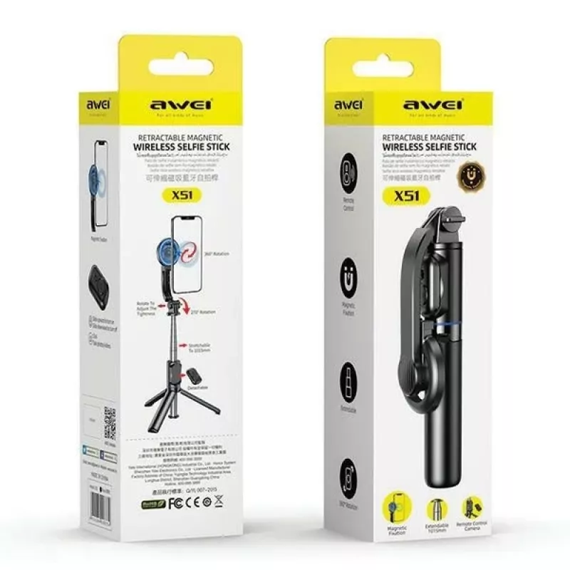 AWEI X51 Magnetic Selfie Stick Tripod Black