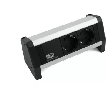 Bachmann DESK Desk Power Strip 2-Way, Colour: Inox, with Device Lead, Input: 0.2 m with GST18, incl. Mounting Bracket, 1.0 m Separate Device Lead GST18/Schuko (9.020.095)