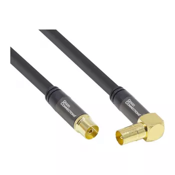 Good Connections SmartFLEX SAT Antenna Cable, IEC/Coax Angled Plug to Jack, Gold-Plated, Quad-Shielded, 120 dB, Black, 1.5 m (GC-M2072)