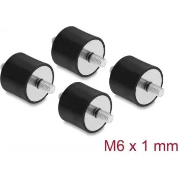 Delock Vibration Damper M6 x 1 mm D 25 x H 20 mm with 2 x External Thread 4 Pieces Black (60815)