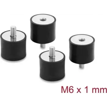 Delock Vibration Damper M6 x 1 mm D 25 x H 20 mm with Internal and External Thread 4 Pieces Black