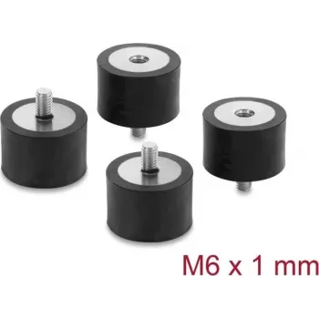 Delock Vibration Damper M6 x 1 mm D 30 x H 20 mm with Male and Female Thread 4 Pieces Black (60821)