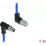 Delock M12 X-coded 8-pin Male Down-angled to RJ45 Male Up-angled S/FTP Cat.6A Industrial Ethernet Cable 1 m Blue