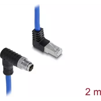 Delock M12 Cable X-coded 8 Pin Male Downward Angled to RJ45 Male Upward Angled S/FTP Shielded 2 m Blue (81012)
