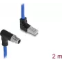 Delock M12 Cable X-coded 8 Pin Male Downward Angled to RJ45 Male Upward Angled S/FTP Shielded 2 m Blue (81012)