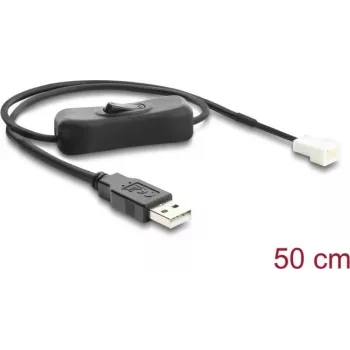 Delock Fan Cable USB 2.0 Type-A Male to 3-Pin (2 Pins Wired) Fan Connector Male with Switch 50 cm (91232)