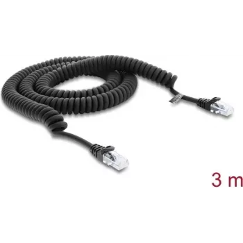 Delock RJ50 Coiled Cable Male to Male 3 m Black (91236)