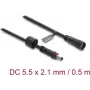 Delock DC Extension Cable 5.5 x 2.1 mm Plug to Jack with M12 x 1.75 mm Screw Lock Waterproof 18 AWG, 0.5 m Black