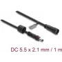 Delock DC Extension Cable 5.5 x 2.1 mm Plug to Socket with Screw Lock M12 x 1.75 mm Thread Waterproof 18 AWG, 1 m Black