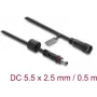 Delock DC Extension Cable 5.5 x 2.5 mm Male to Female with Screw Lock M12 x 1.75 mm Thread Waterproof 18 AWG, 0.5 m Black (67385)