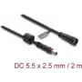 Delock DC Extension Cable 5.5 x 2.5 mm Plug to Jack with Screw Lock M12 x 1.75 mm Thread Waterproof 18 AWG, 2 m Black